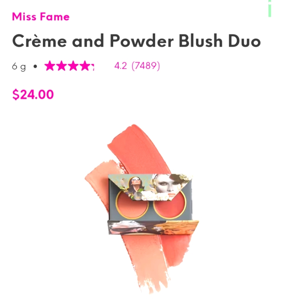 Miss Fame Creme & Powder Blush Duo Compact Make Up with Magnetic Closure New
